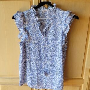 Pleione Blue Ruffled Cap Sleeve Blouse